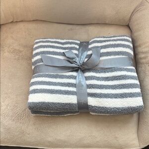 Barefoot Dreams Charcoal and Cream Striped Throw